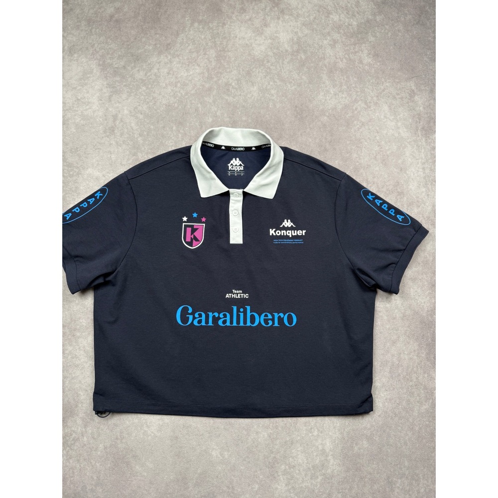 Limited Run Kappa Women's Navy Polo with White Collar and Blue Accents